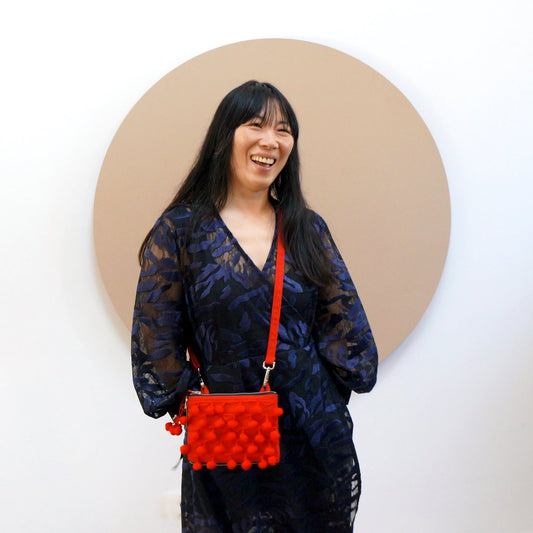 Ha Leh Handmade Pom Pom Mini Shoulder Bag in Red Bags and purses WEFTshop