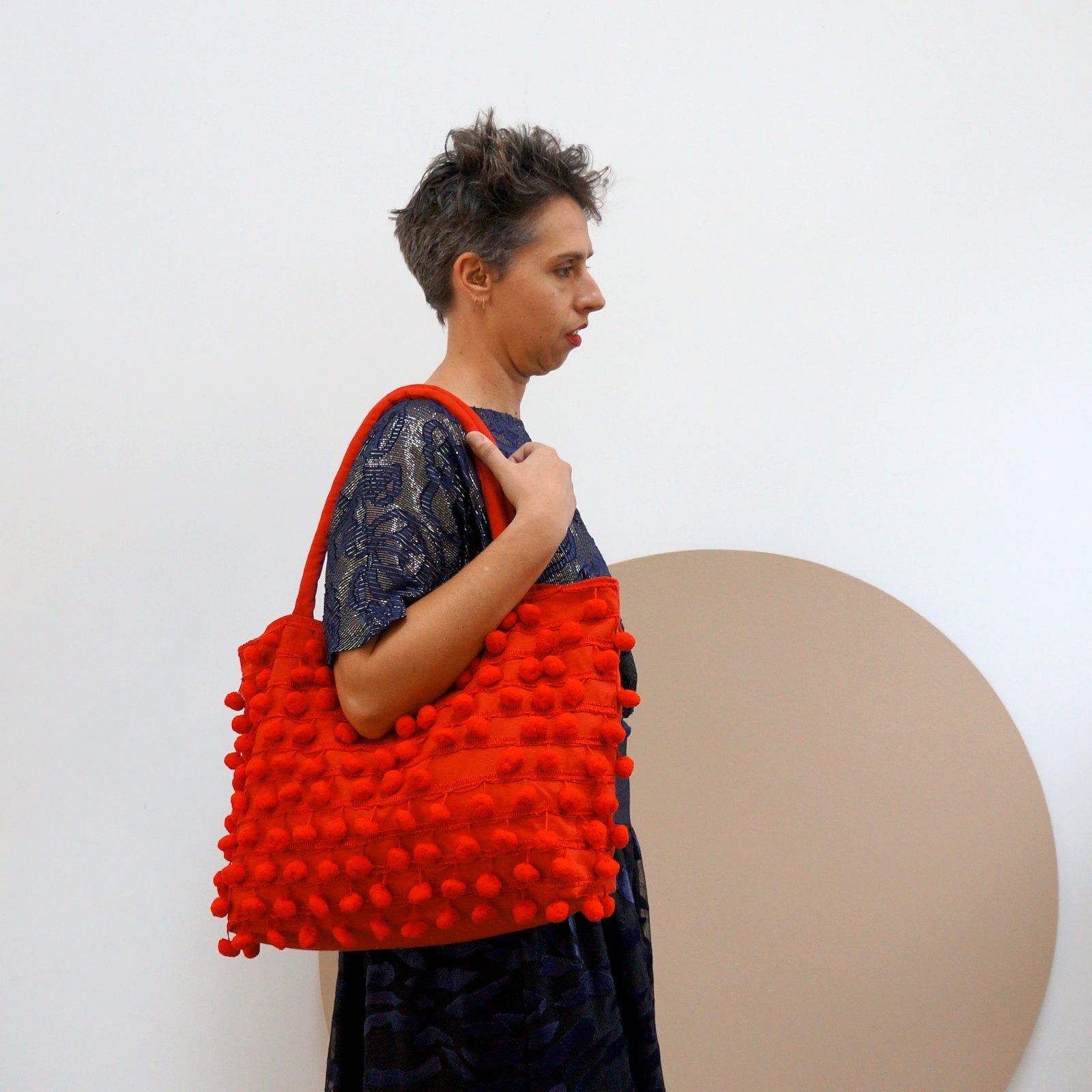 Ha Leh Pom Pom Tote in Red Bags and purses WEFTshop 