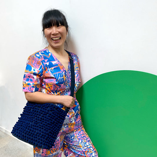 Ha Leh Handmade Pom Pom Crossbody Shoulder Bag in Navy Bags and purses WEFTshop 
