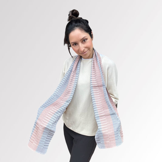 Mie Meh Scarf in Blush and Blue, Hand-loomed Scarves and shawls WEFTshop 