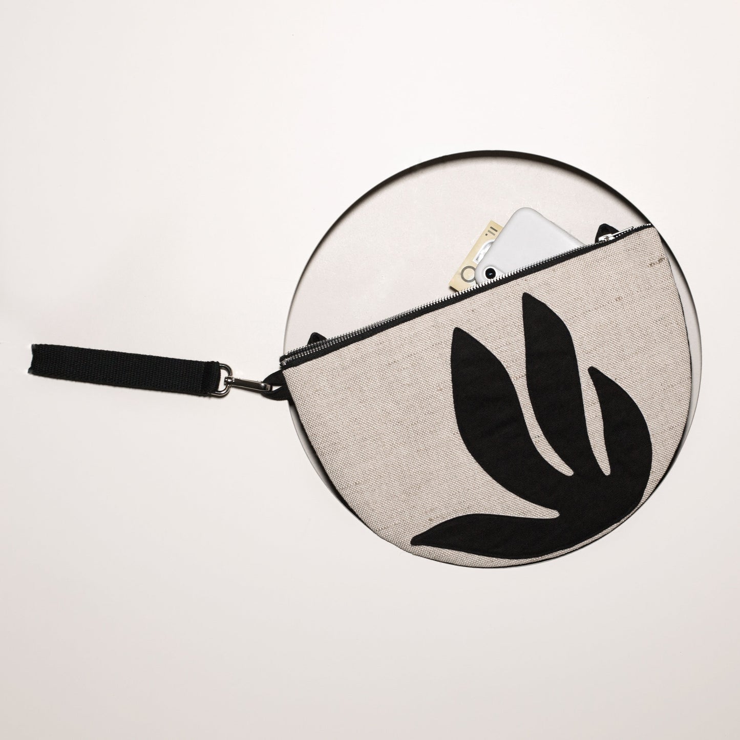 Botanical Half Moon Crossbody Shoulder Bag in Black