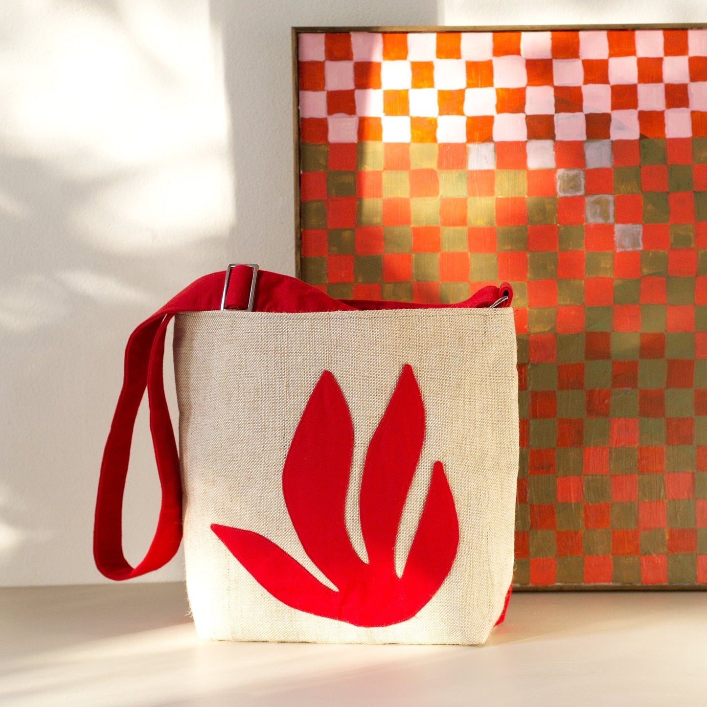 Botanical Crossbody Shoulder Bag in Red