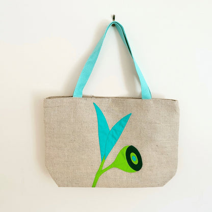 Gumnut Leaf Jute Tote in Green Bags and purses WEFTshop 