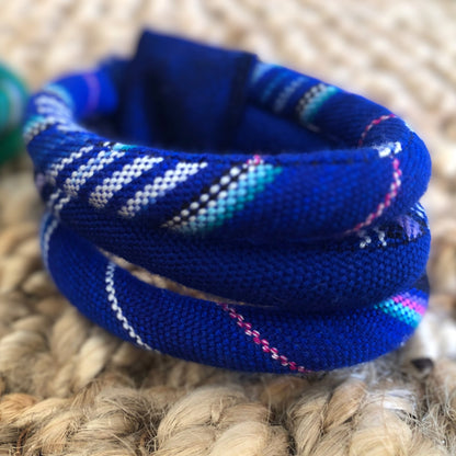 Ya Ta Kon Cuff - 3 strand Textile Jewellery WEFTshop Bright blue 