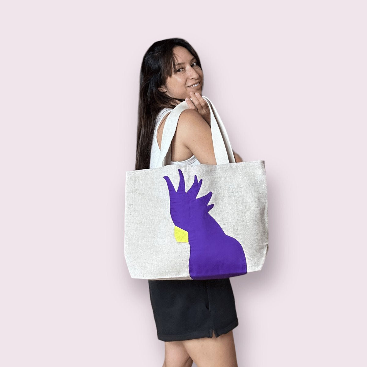 Cockatoo Jute Tote in Purple and Yellow Bags and purses WEFTshop 