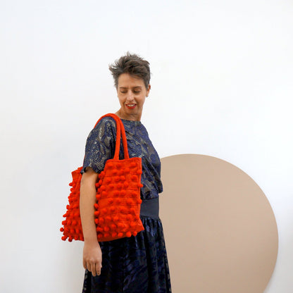 Ha Leh Pom Pom Tote in Red Bags and purses WEFTshop 