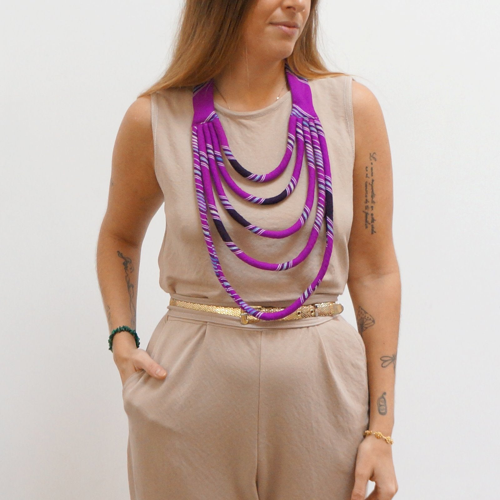 Ya Ta Kon Necklace- 5 strand Textile Jewellery WEFTshop 