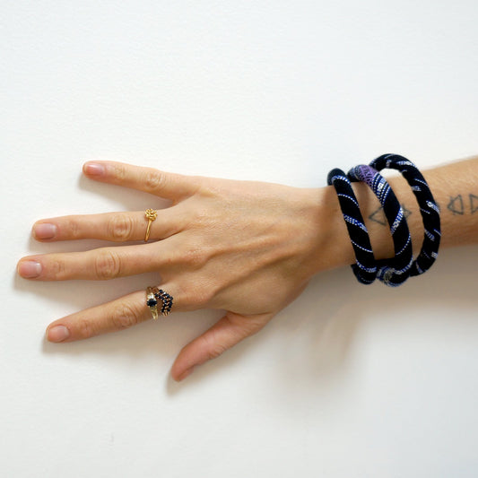 Ya Ta Kon Cuff - 3 strand Textile Jewellery WEFTshop Midnight black 