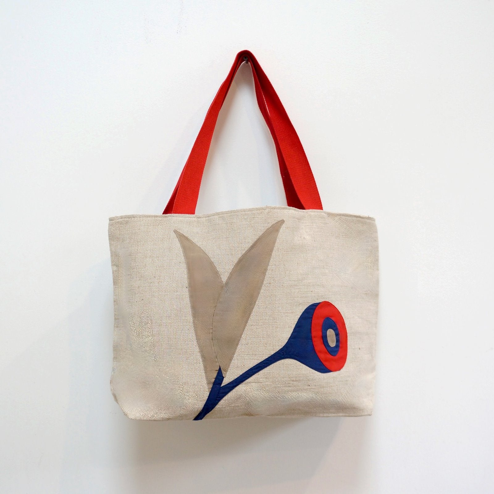 Gumnut Leaf Jute Tote in Blue and Red Bags and purses WEFTshop 