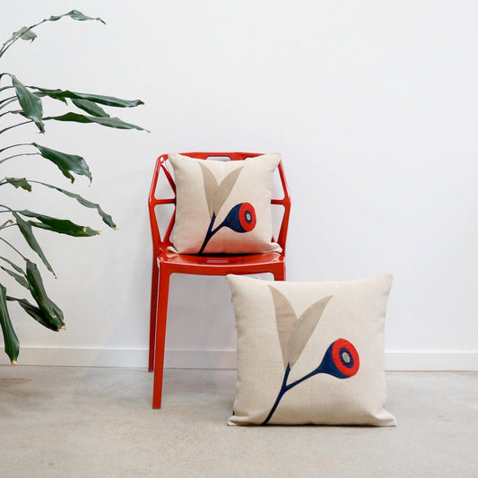 Gumnut Leaf Cushion in Red & Blue WEFTshop
