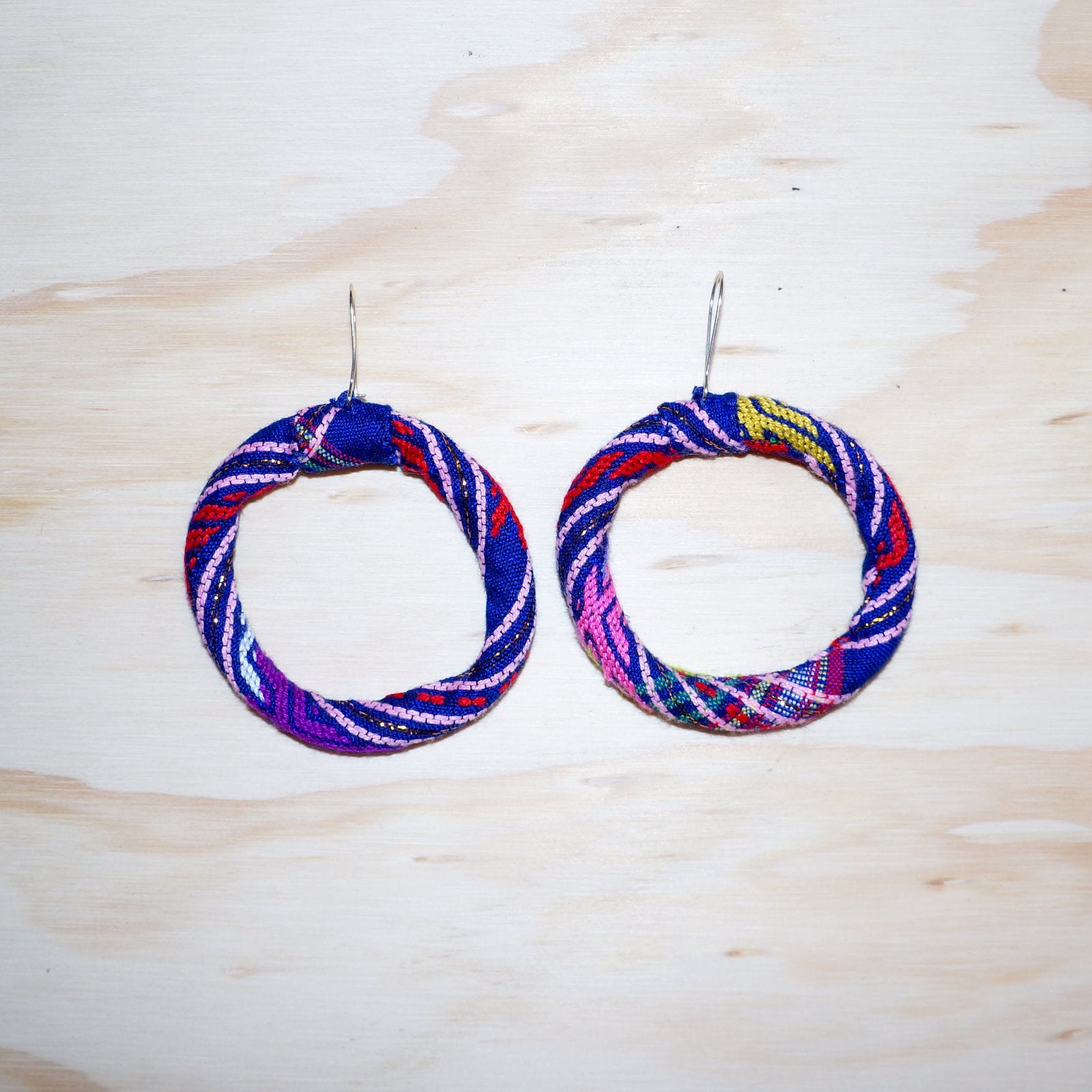 Ah Ji Earrings - large Textile Jewellery WEFTshop Rainbow purple 
