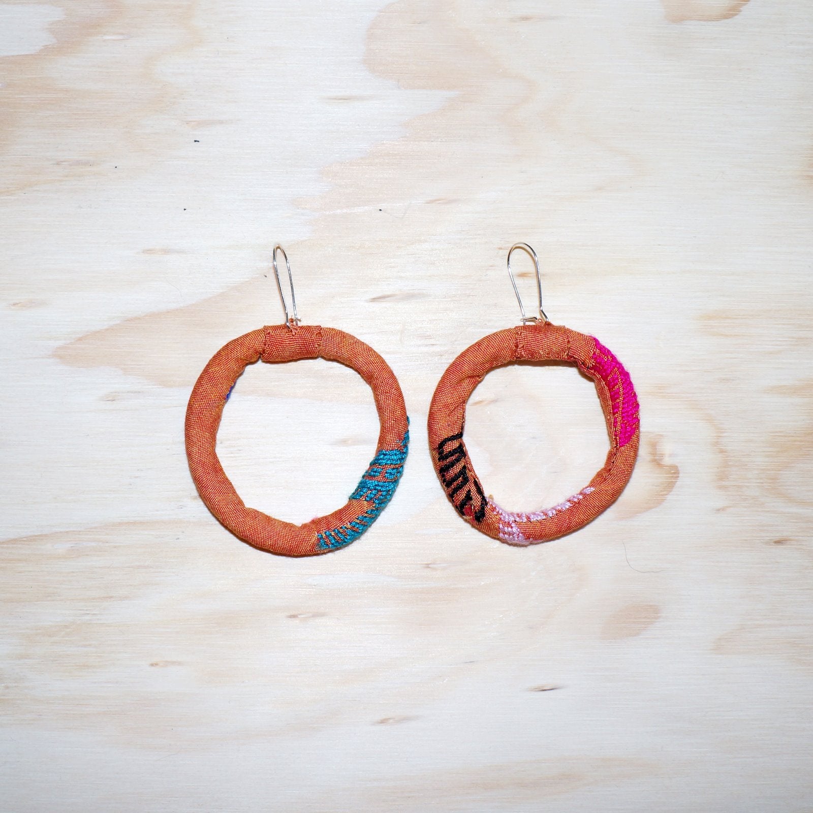 Ah Ji Earrings - large Textile Jewellery WEFTshop Copper orange 