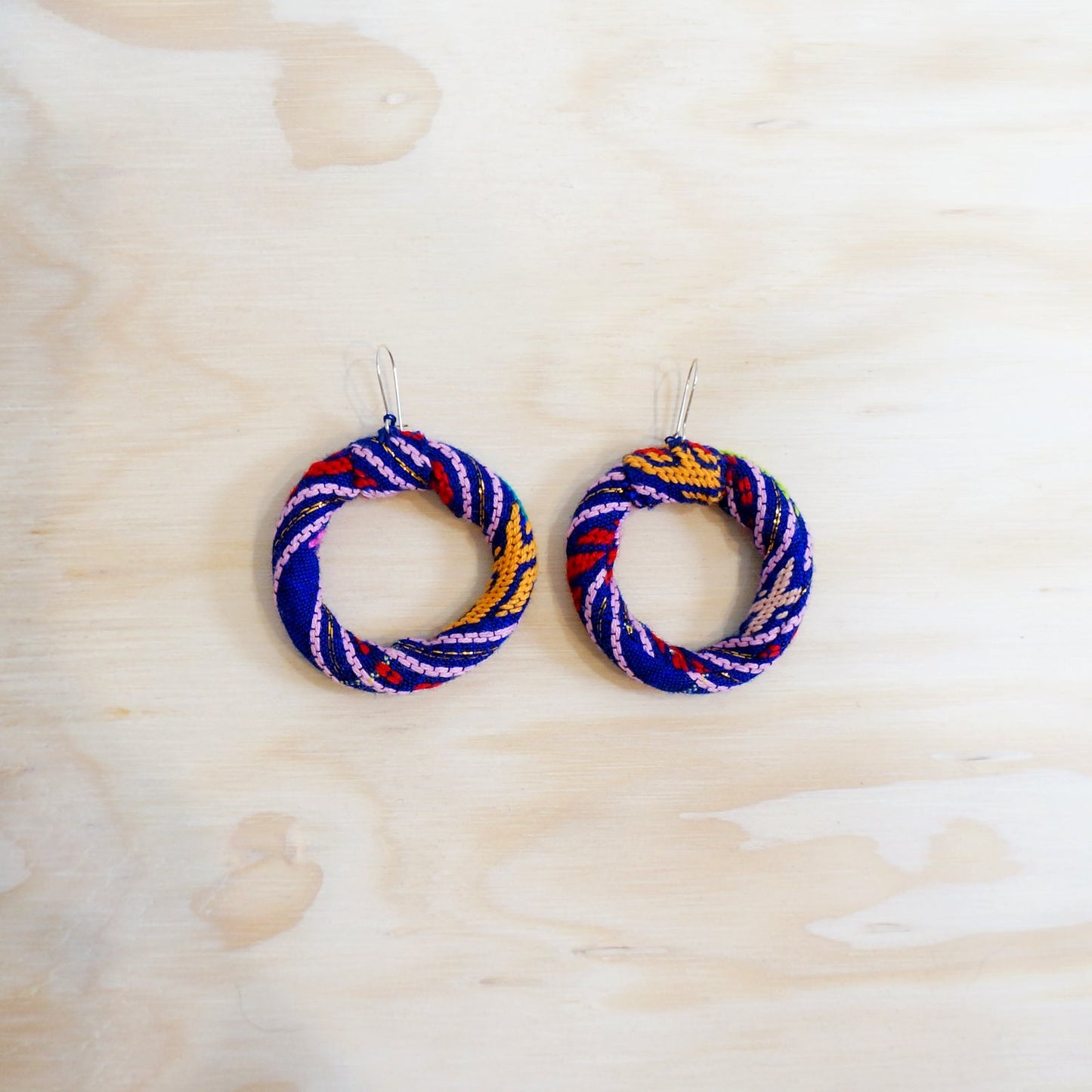 Ah Ji Earrings - small Textile Jewellery WEFTshop Rainbow purple 