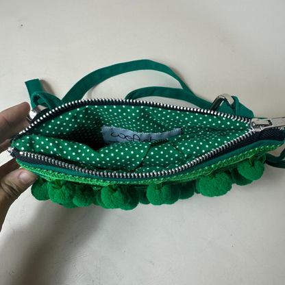 Ha Leh Handmade Pom Pom Mini Crossbody Bag in Green