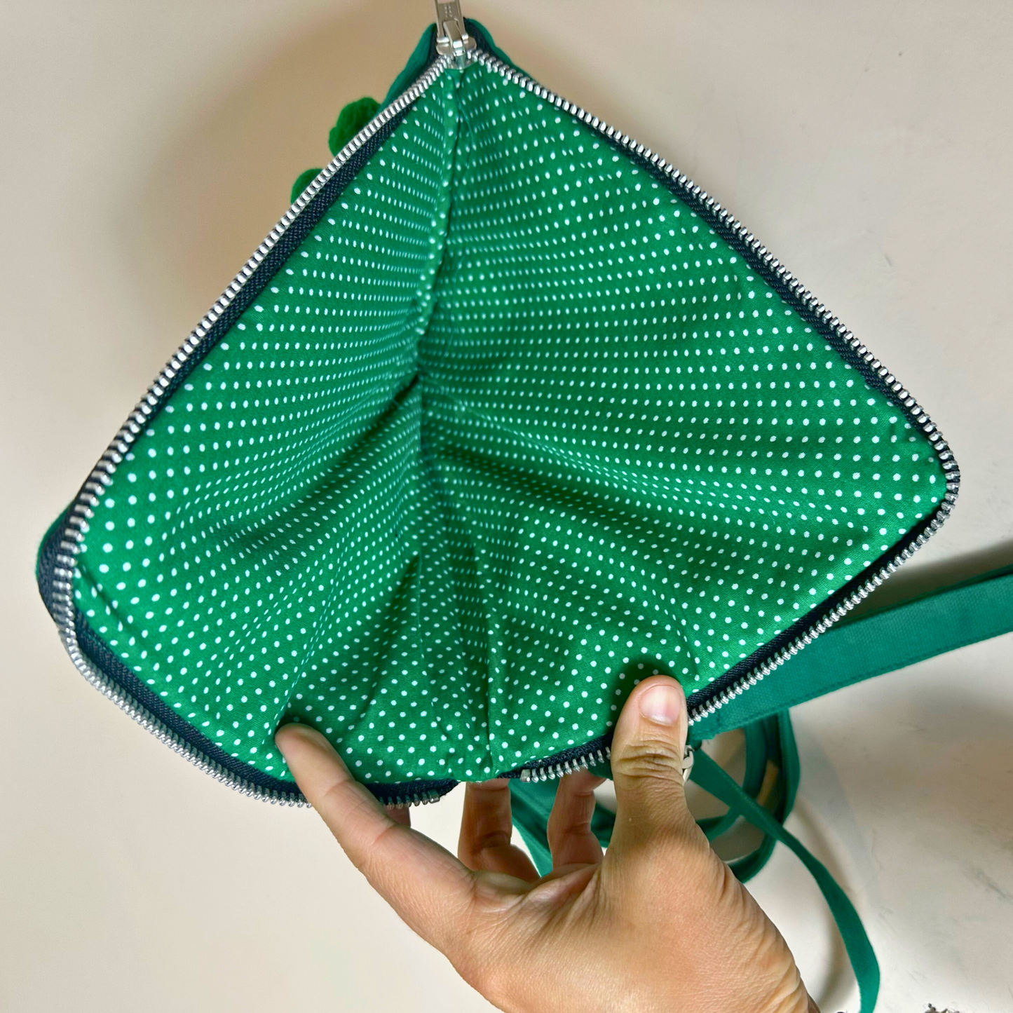 Ha Leh Handmade Pom Pom Mini Crossbody Bag in Green