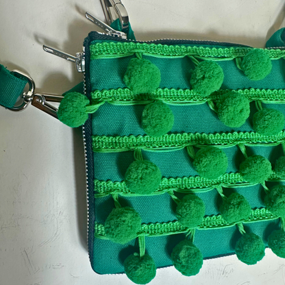Ha Leh Handmade Pom Pom Mini Crossbody Bag in Green