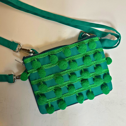 Ha Leh Handmade Pom Pom Mini Crossbody Bag in Green