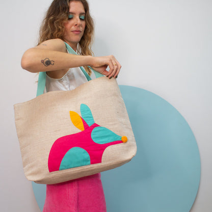 Bilby Jute Tote in Hot Pink Bags and purses WEFTshop 