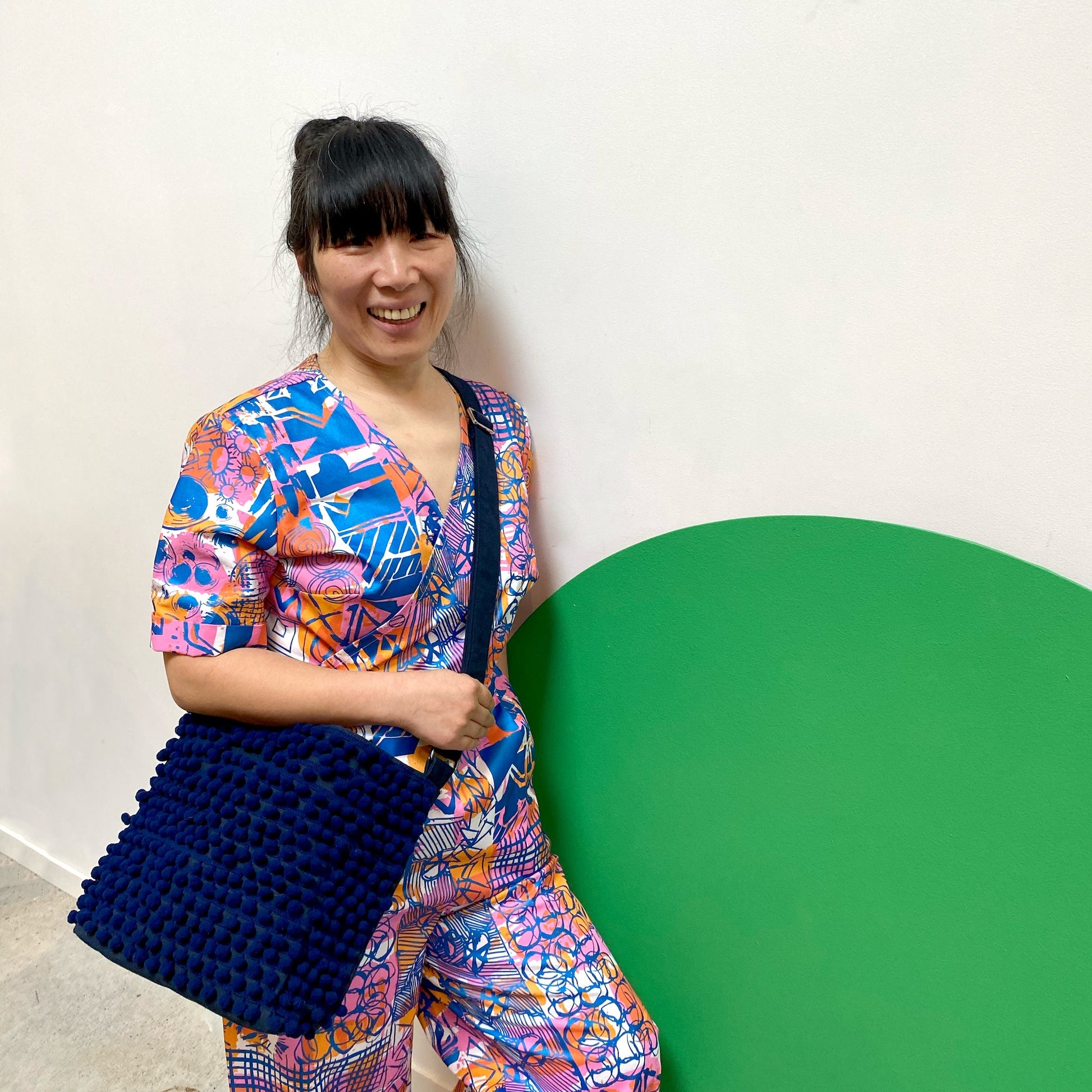 Ha Leh Handmade Pom Pom Crossbody Shoulder Bag in Navy Bags and purses WEFTshop 