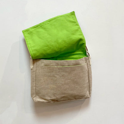 Gumnut Leaf Handmade Jute Messenger Bag in Lime Green Bags and purses WEFTshop 