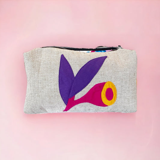 Gumnut Leaf Handmade Jute Makeup Bag in Purple WEFTshop 