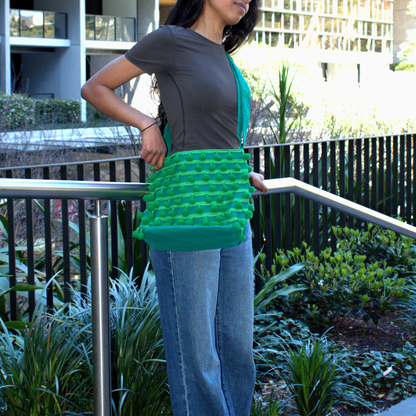 Ha Leh Handmade Pom Pom Crossbody Shoulder Bag in Green