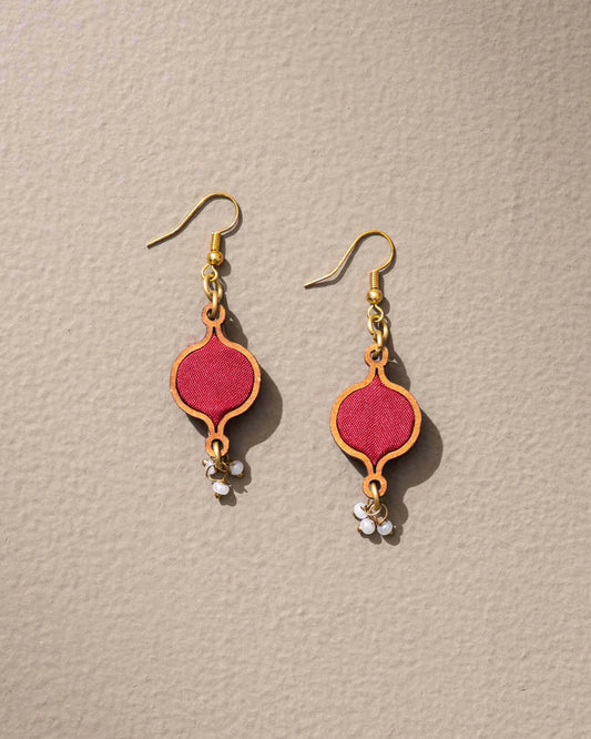 Upcycled Fabric & Wood Earring Danglers in Red