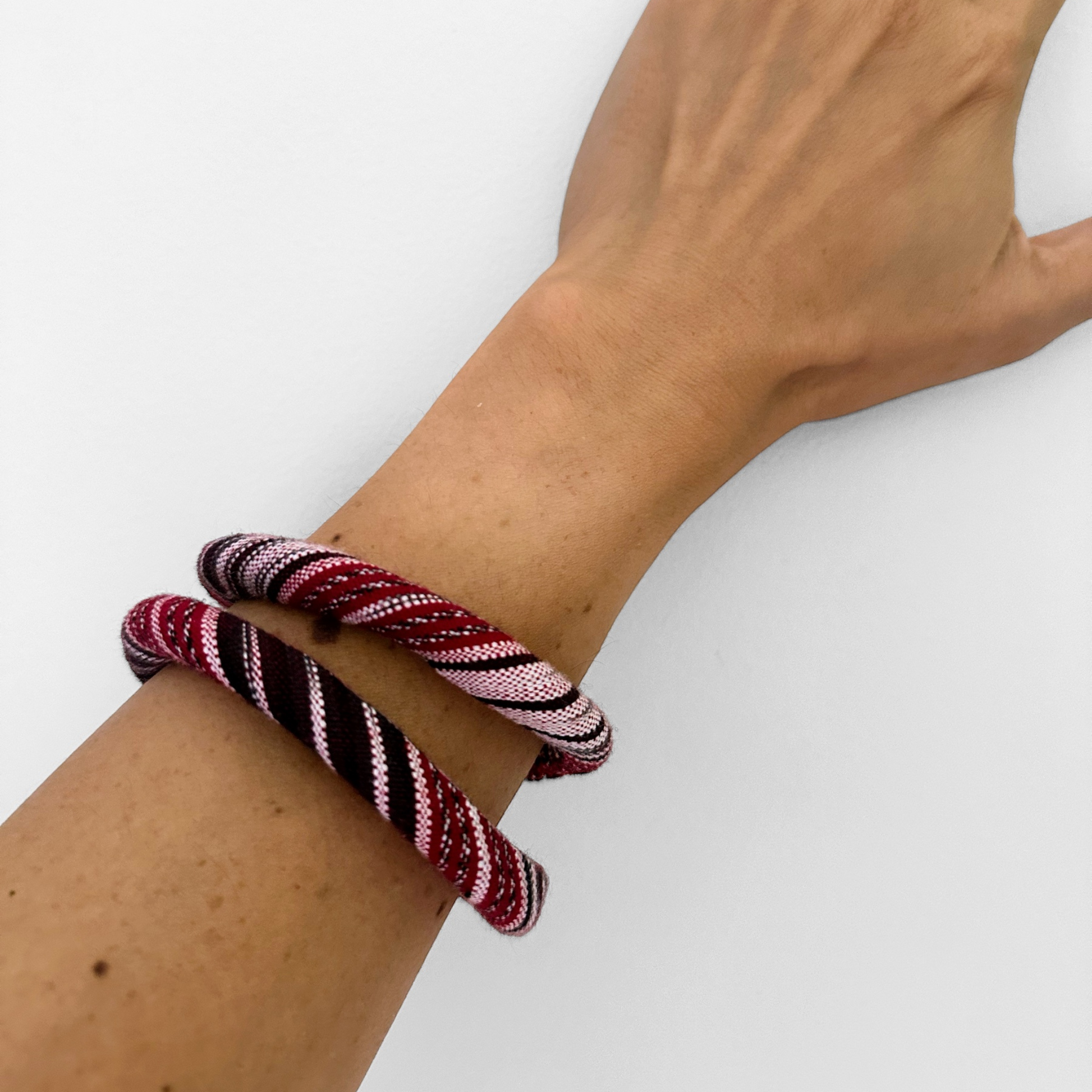 Textile Fabric Single Bangles in Red on Hand