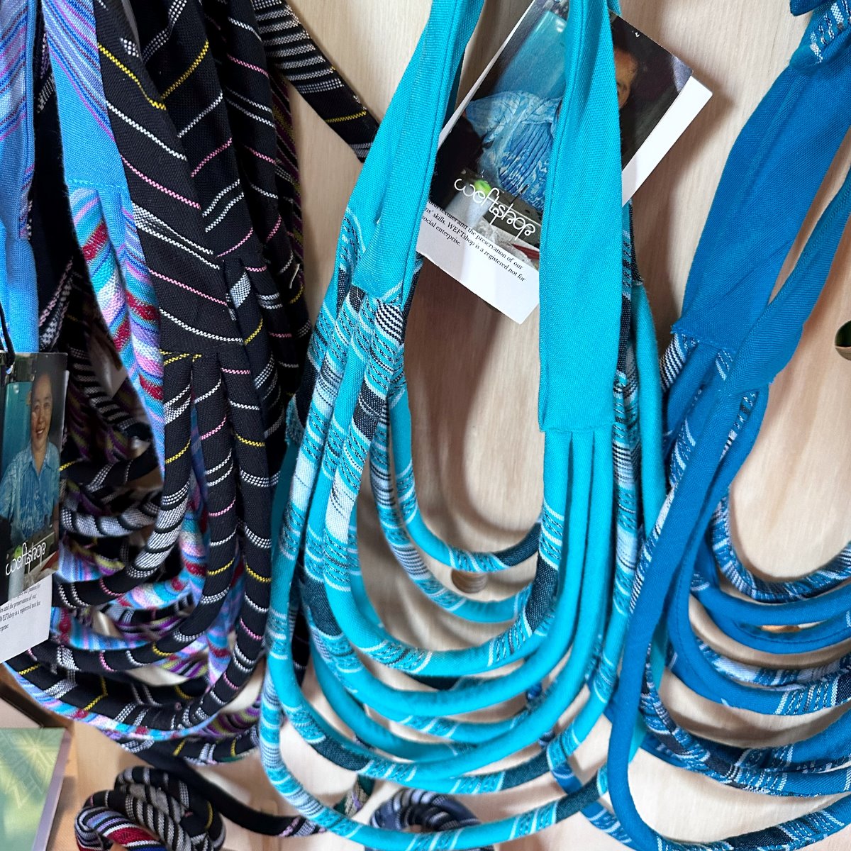 Ya Ta Kon Necklace- 5 strand Textile Jewellery WEFTshop Aqua 