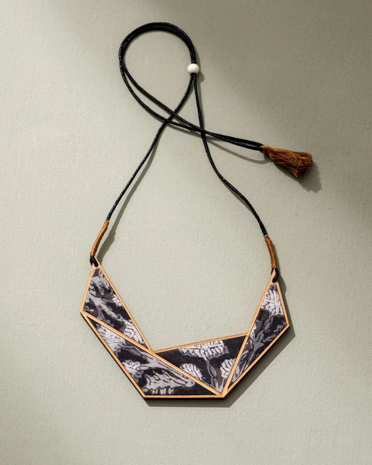 Upcycled Fabric & Wood Statement Necklace