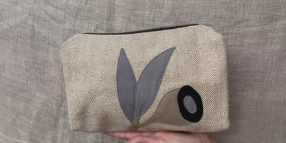 Gumnut Leaf Handmade Jute Makeup Bag in Grey