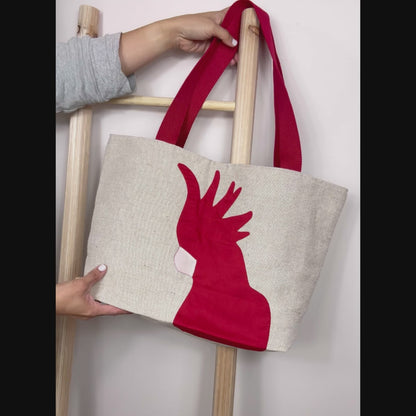 Cockatoo Jute Tote Bag in Red