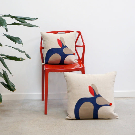 Bilby Cushion in Navy Blue and Red WEFTshop