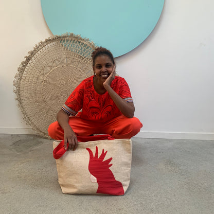 Cockatoo Jute Tote in Red WEFTshop 
