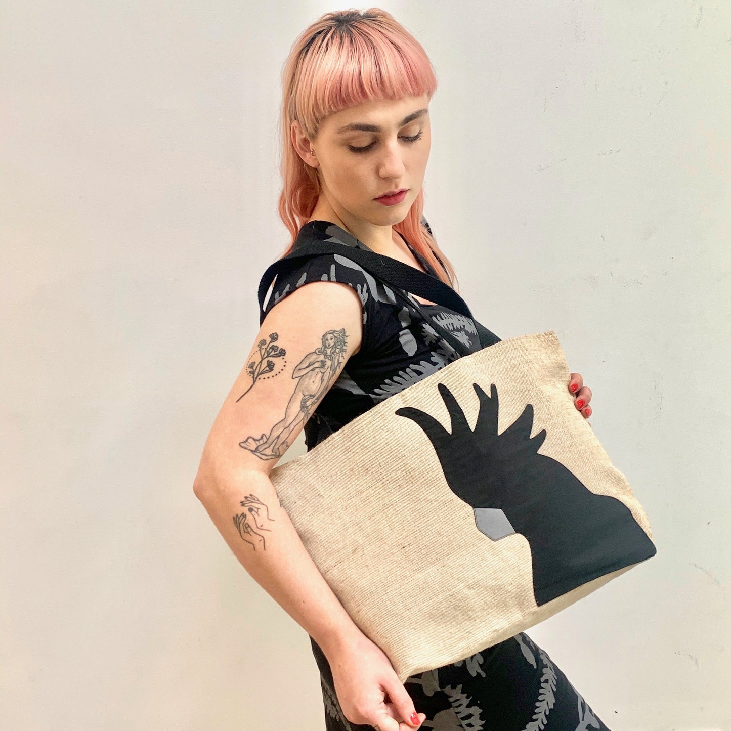 Cockatoo Jute Tote in Black Bags and purses WEFTshop 