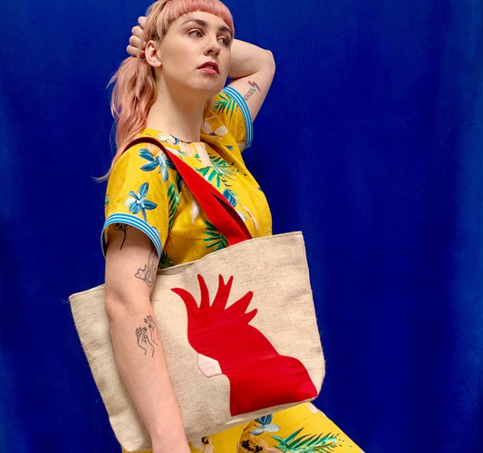 Cockatoo Jute Tote in Red WEFTshop 