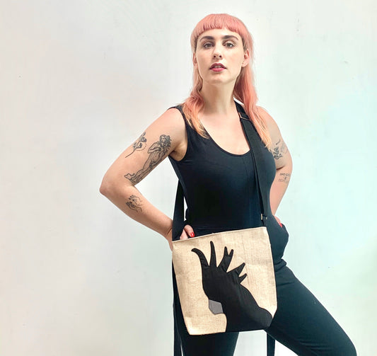 Cockatoo Crossbody Jute Shoulder Bag in Black WEFTshop 