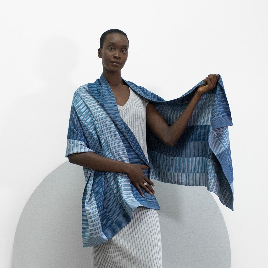 Mie Meh Shawl, Hand-Loomed Scarves and shawls WEFTshop Navy | Teal Blue | Grey | Soft Grey 