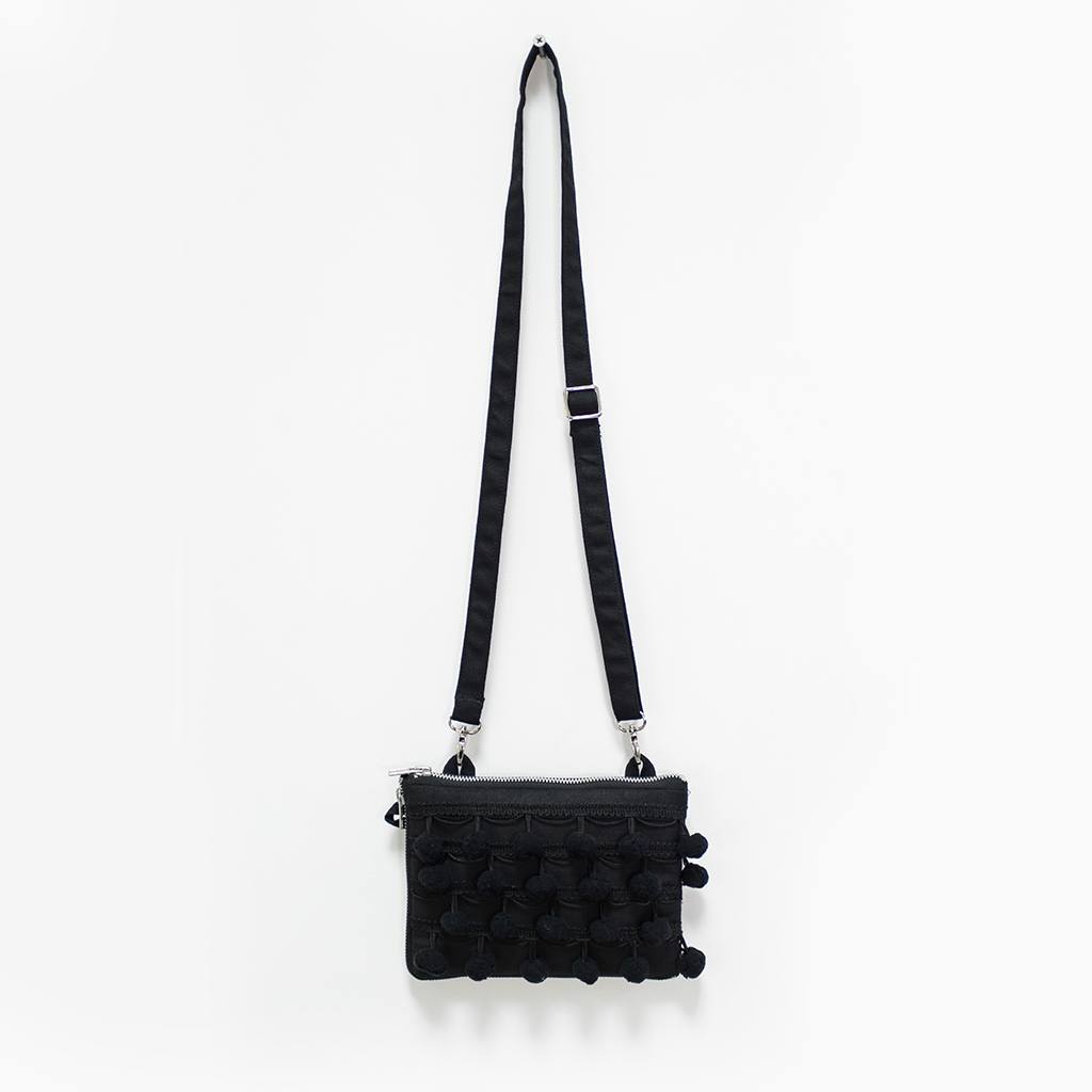 Ha Leh Mini Handmade Pom Pom Mini Shoulder Bag in Black Bags and purses WEFTshop 
