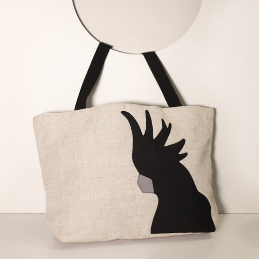 Cockatoo Jute Tote in Black Bags and purses WEFTshop 