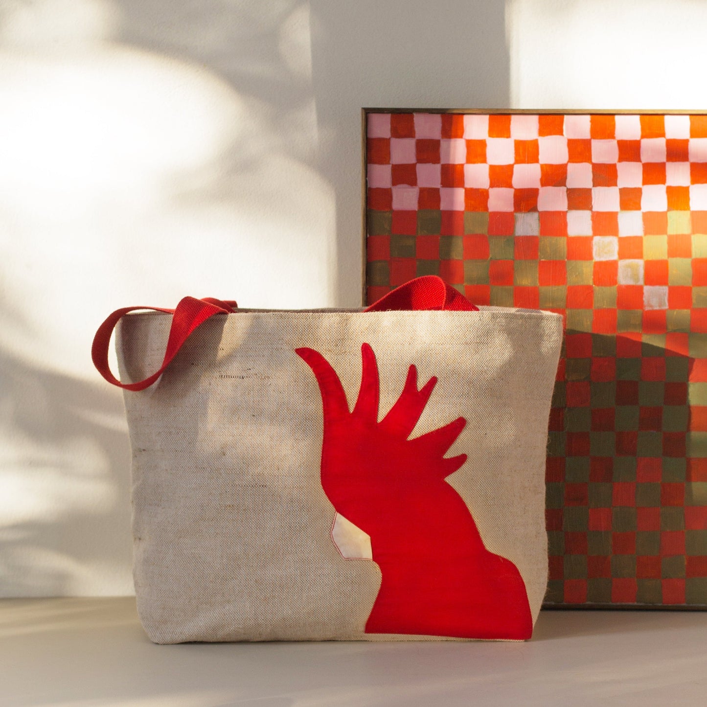 Cockatoo Jute Tote in Red WEFTshop 