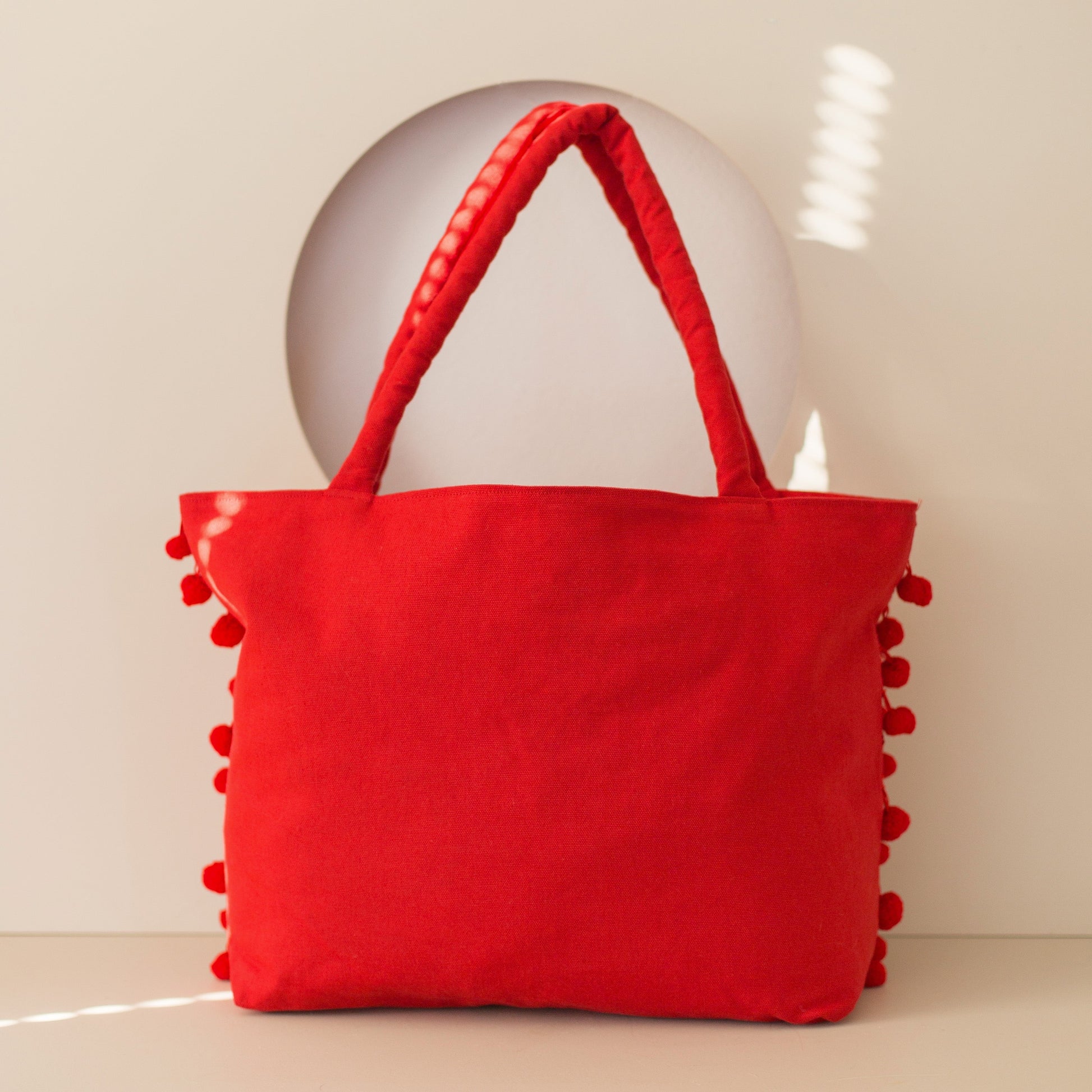 Ha Leh Pom Pom Tote in Red Bags and purses WEFTshop 