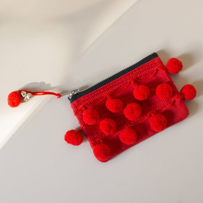 Ha Leh Handmade Pom Pom Purse in Red Bags and purses WEFTshop 